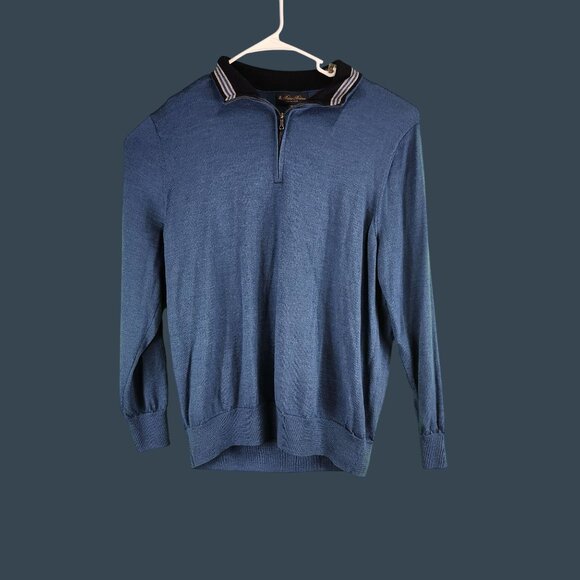 Brooks Brothers Italian Yarn Mens 1/4 Zip Sweater XXL 100% Merino Wool Blue - Picture 1 of 6